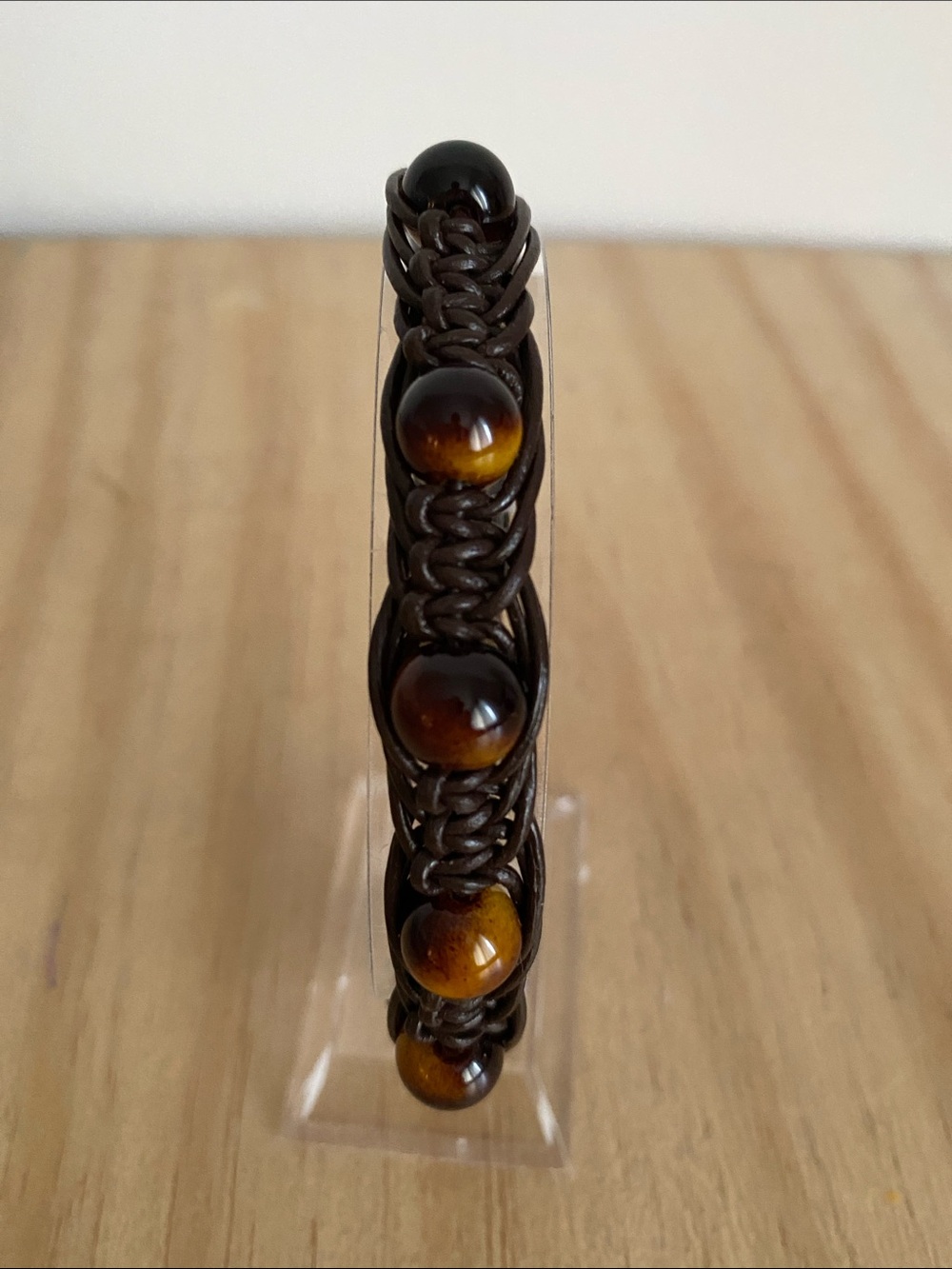 Men's Brown Leather Bracelet with Tiger Eye Beads